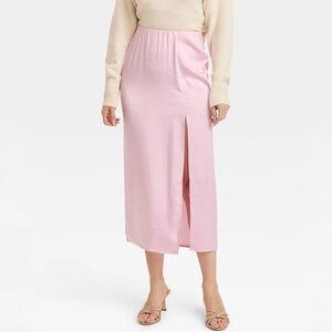 NWT A New Day Satin Pink Medi Skirt. Sizes 1X, 2X, 3X, 4X